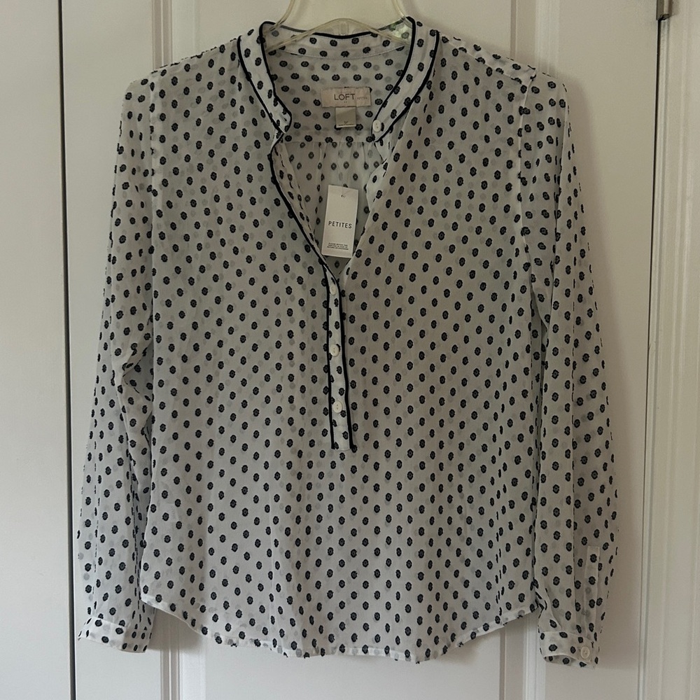 LOFT by Ann Taylor dot blouse SP petite NWT
